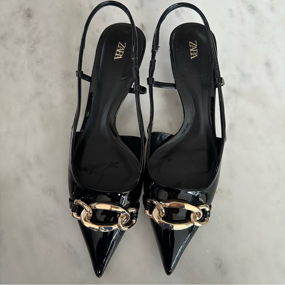 Zara Slingback Kitten Heels with Chain 39